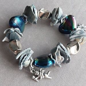 Chunky Shell Charm Stretch Bracelet Moon Star Unique
